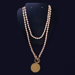 Elegant Pink Beaded Necklace with Gold Coin Pendant